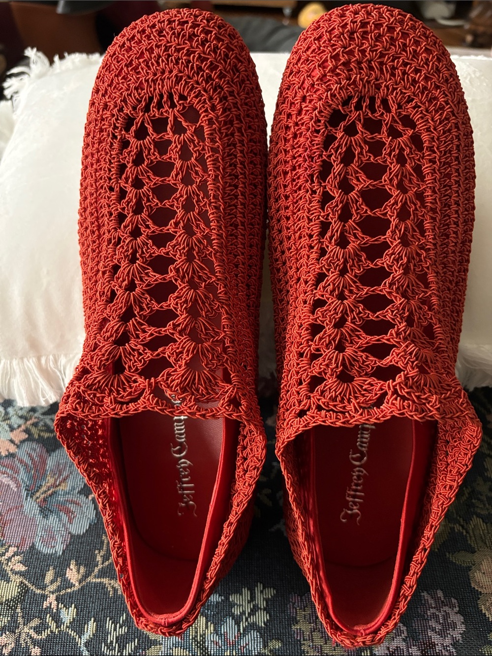 Jeffrey Campbell Red Crochet Slip-On Loafers